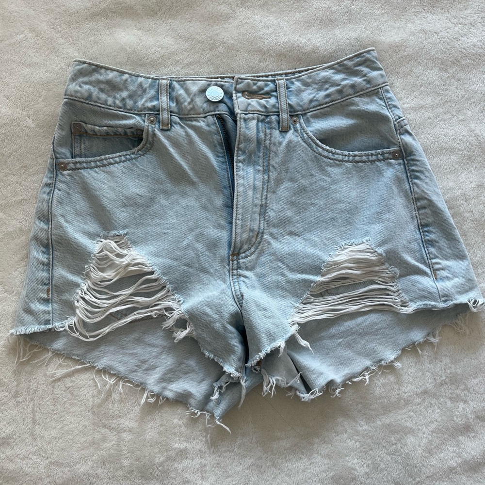 Garage Light Blue Distressed Denim Shorts